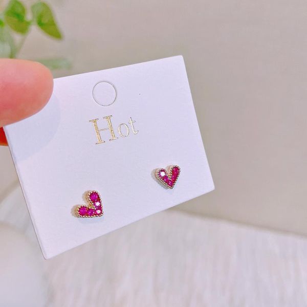 

stud sweet cute korean jewelry bling zircon stone heart earrings for women girls fashion wedding birthday party gifts, Golden;silver
