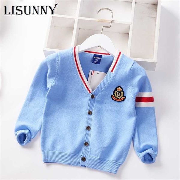 Estilo Preppy Crianças Cardigan Casaco De Malha Outono Outono V-Neck Sweater Britânica Estilo Menino Bebê Blusas Crianças Roupas 2-7Y 211106