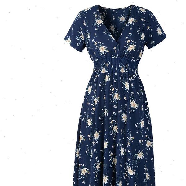 

h40 bohemian long dress women v neck holiday floral print maxi dress ladies beach party dresses for women vestido, Black;gray