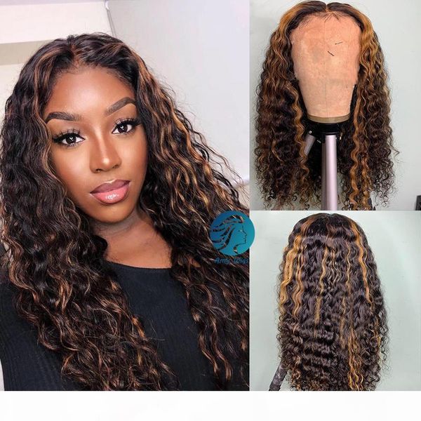 

wet and wavy 13x6 pre plucked honey blonde lace front wigs highlight brown ombre human hair wig preplucked brazilian women lace front, Black;brown
