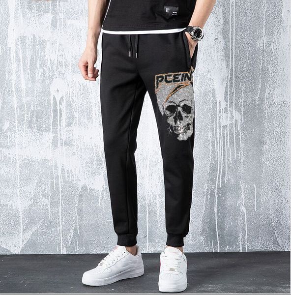 

2021 new cotton drill trousers rhinestones pants men solids sweatpants hb69, Black