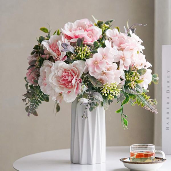 

decorative flowers & wreaths white rose artificial silk bouquet home wedding decor plastic fake flower table centerpieces arran