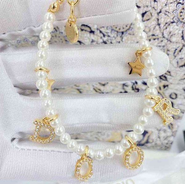 

bangle charm bracelets 2021 d family letter pearl necklace bracelet cd snake bone chain jewelry women's geometry, Golden;silver
