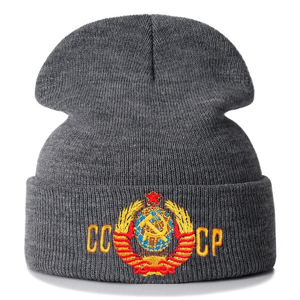 

outdoor hats soviet national emblem beanie casual winter hat for men women warm knitted solid color, Black;white