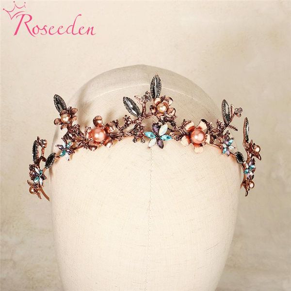 

hair clips & barrettes vintage colorful rhinestones bridal crowns tiara bride headband crystal flower diadem wedding accessories re4038, Golden;silver