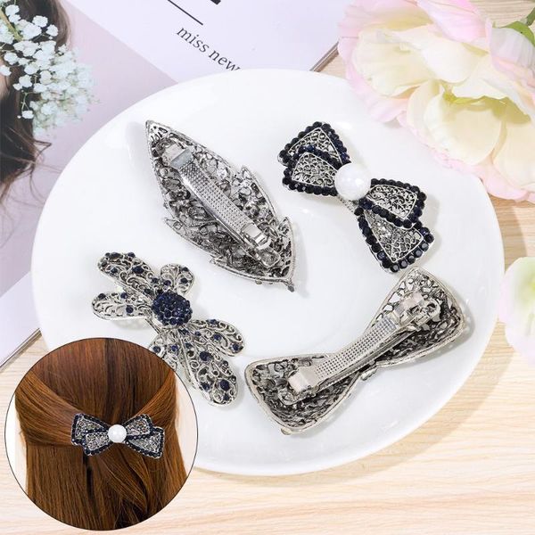 

hair clips & barrettes styling fashion headwear hairpins flower spiral blue peacock rhinestone leaf clip, Golden;silver