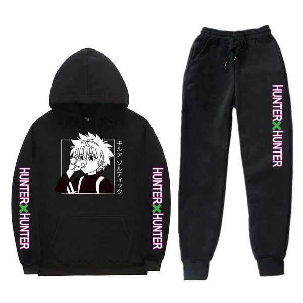 

men's tracksuits japanese anime x autumn winter men women thick fleece suit 2 pieces sets hoodies sweatshirt and pants suits, Gray