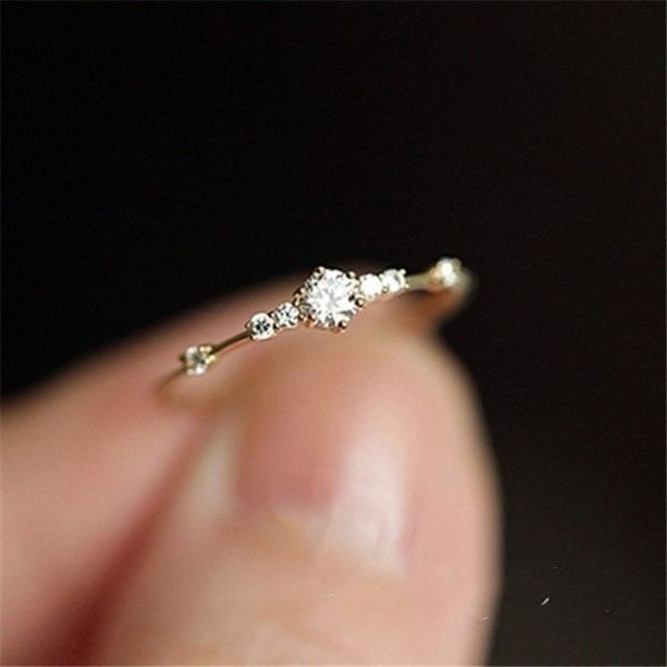 

2021 vintage fashion 14k gold 7 small diamonds exquisite small fresh women party engagement ring fashion jewelry lovers party gift quality, Silver