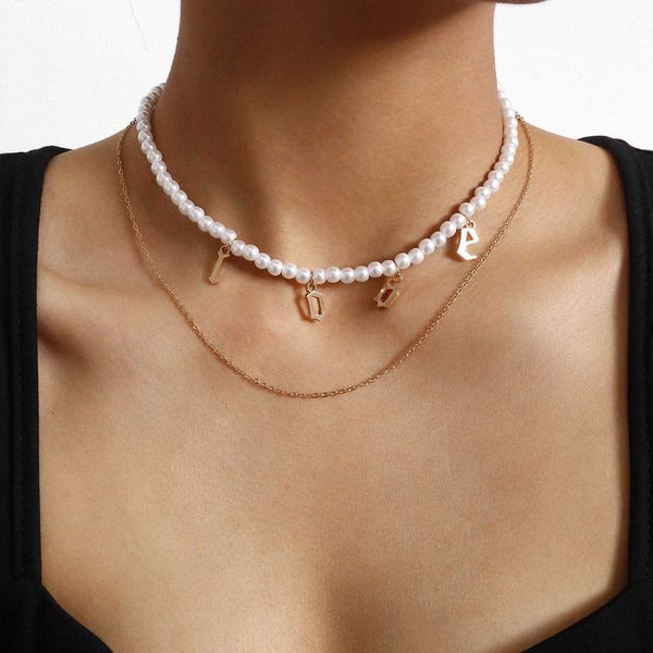 

jewelry letter love design sense feminine temperament generous imitation pearl chain double necklaces, Silver