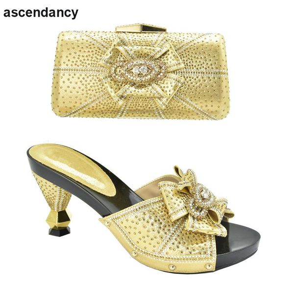 

dress shoes latest african women wedding and bag set decorated with rhinestone for party plus size shoe 43, Black
