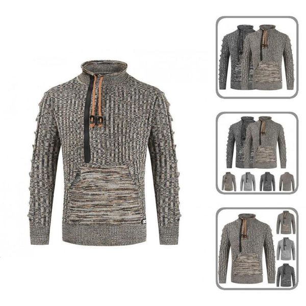 

men's sweaters autumn winter fashion half high collar warm sweater breathable pocket male clothing, White;black