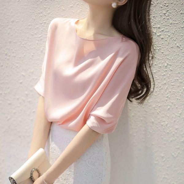 

spring/autumn korean fashion silk women blouses satin shirt and blouse office lady blusas largas plus size xxxl womens, White