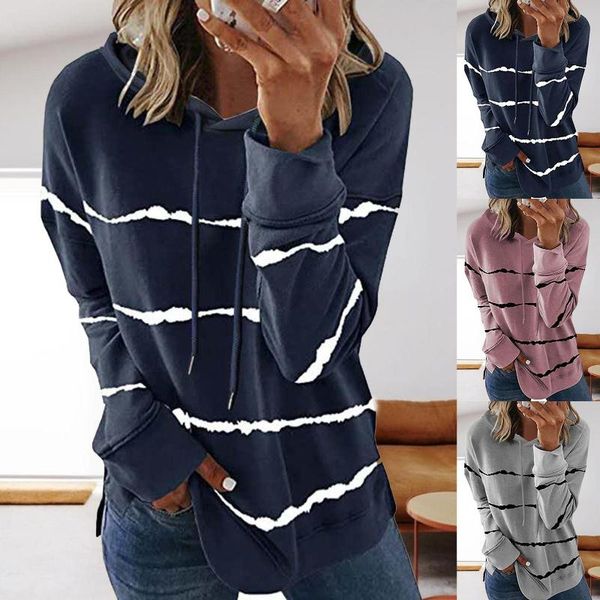 

women's hoodies & sweatshirts female striped elegant jumpers casual long sleeve pullover stripe print women oversized hoodie sweatshir, Black