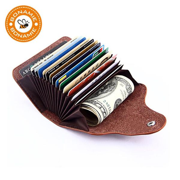 

card holders bonamie genuine leather business holder wallet classic id case for man women hasp cardholder, Brown;gray