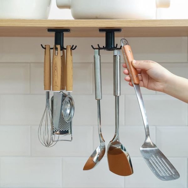 

hooks & rails cupboard multifunction abs self adhesive space-saving kitchen rotating hook bathroom organizer home accessories wall hanging