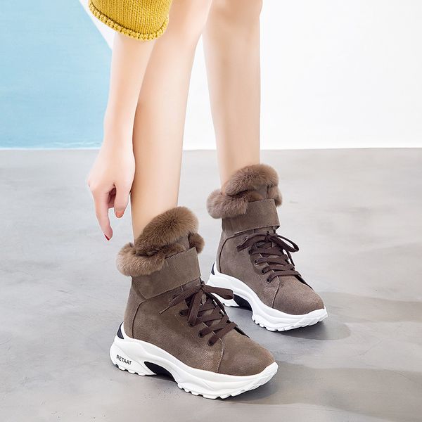 

Boot Women Snow Boots Natural fur Genuine Leather Ankle Boots Winter Comfortable Flat Wool Boots Women Shoes, Black