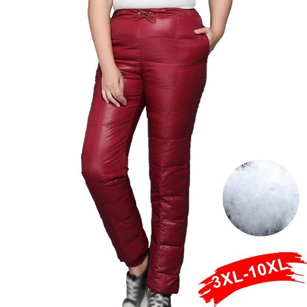 

women's pants & capris plus size winter duck down velvet jogger 7xl 10xl women elasitc waist skinny warm casual female black work trous, Black;white