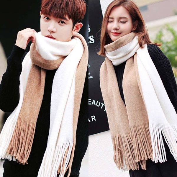 

designer version couple lengthened wool scarf versatile men's women's thickening simple autumn and winter collar male, Blue;black