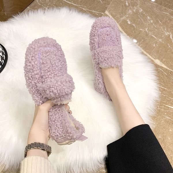 

swonco for women sliding loafer warm winter apartment female shoes furry flats shoe dc6e, Black