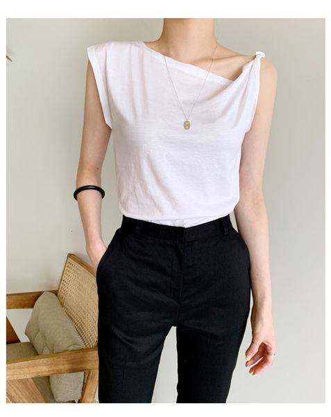 

2021 new blusas femininas com decote em v sem mangas camisas blusa de vero colete para meninas q92w, White