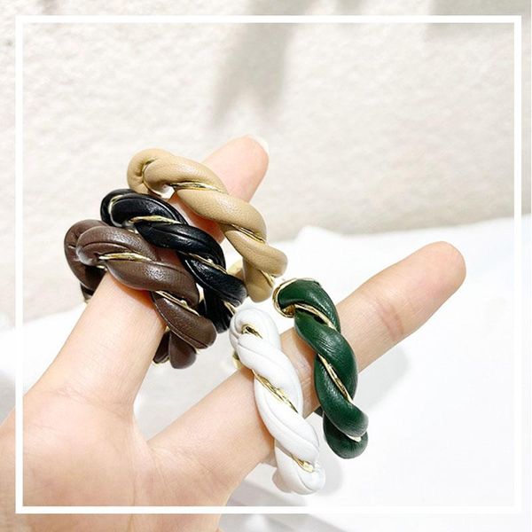 

hoop & huggie fashion twisted leather chunky c shape metal earrings for women, Golden;silver