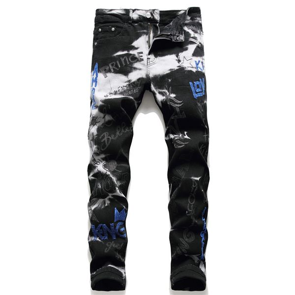 

new male breeches autumn fashion denim pants embroidered jeans style personality strain 079 r9tk, Blue