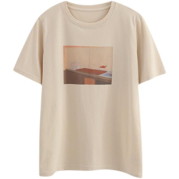 

women's t-shirt summer style korean casual retro oil painting print loose short sleeve women, White