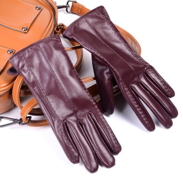 

five fingers gloves women' ladies 100% genuine leather winter warm thick lining touch screen graceful, Blue;gray