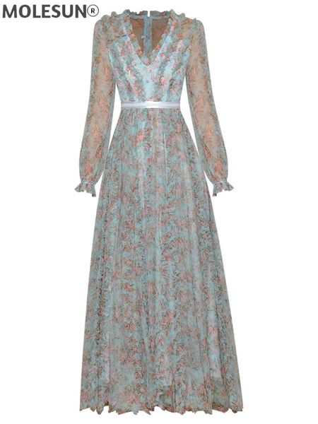 

casual dresses splendid lady runway women's v-neck long sleeve print fashion elegant chic mesh ball gown party dress, Black;gray