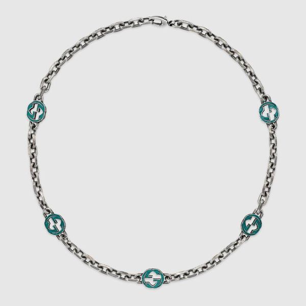 

enamel green necklace bracelet interlocking letters old fashion men's and women's sweater chain, Silver