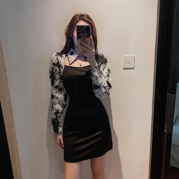 

casual dresses 4xl spring girls dress women print long sleeve womens female vintage party robe femme vestido autumn, Black;gray