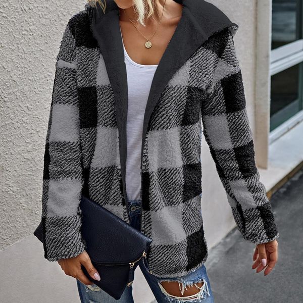 

autumn winter women jacket coat double-sided warm plush hooded jacket coat thick women jacket coat female outwear femme veste, Gray