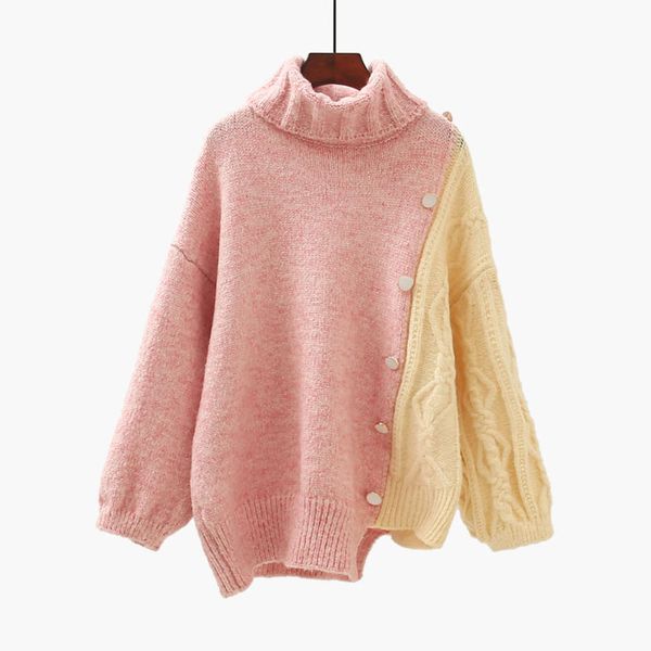 

irregular turtleneck sweater for women in autumn and winter, White;black