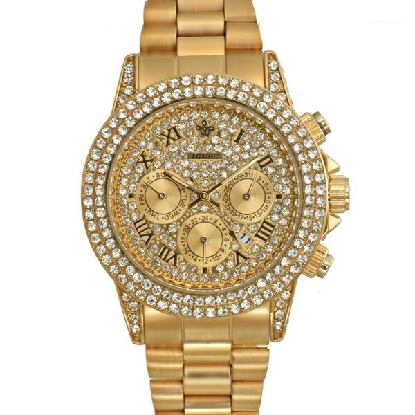 

wristwatches watches for men luxury brand fashion quartz waterproof gold diamond watch iced out wristwatch relogio ship, Slivery;brown