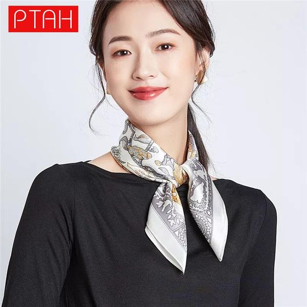 

scarves [ptah]fashion 100%mulberry silk scarf lightweight small square neckerchief breathable digital printed 53*53cm, Blue;gray
