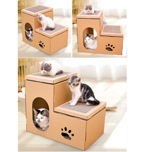 

cat toys diy corrugated paper house double-decker scratch board grinds claw combination 50*40*32cm