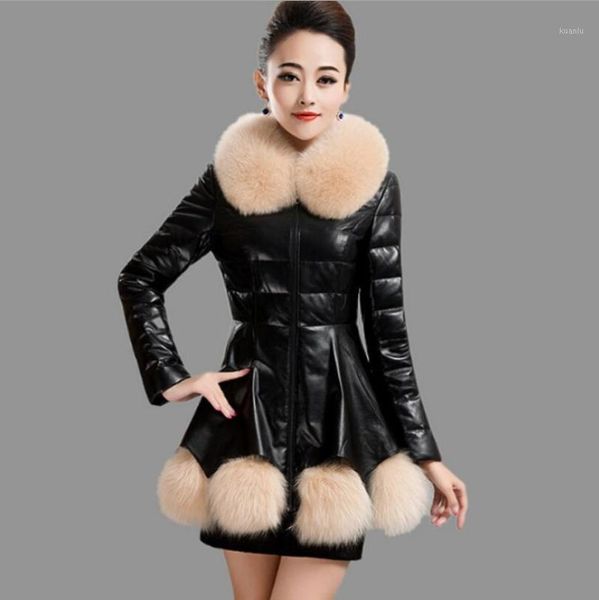 

2018 new autumn winter fashion faux fur coat women pu leather coat with fur trim jackets femme plus size 3xl r3731, Black