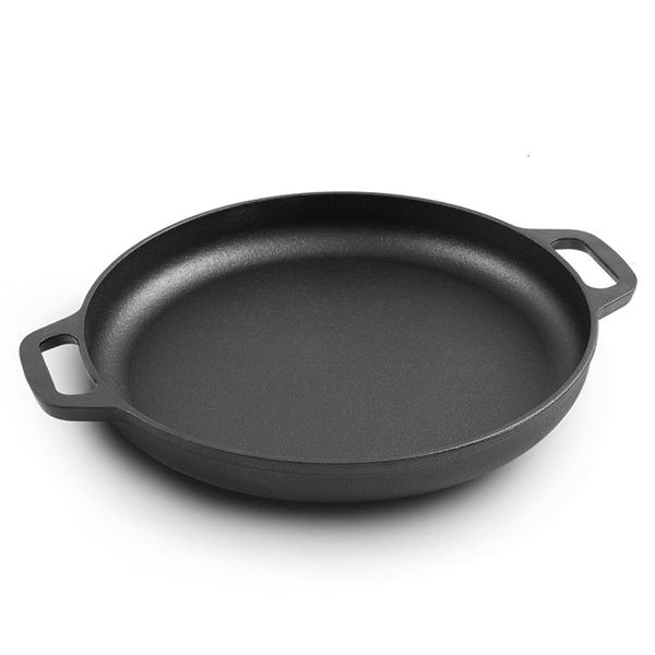 

pans thickened cast iron uncoated grilled pancake fruit tool flat frying pan household non-stick cooking omelet pot glass lid