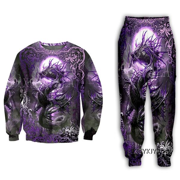 

men and women 3d printed dragon spirit art casual clothing fashion sweatshirt and trousers exercise suit a169, Black