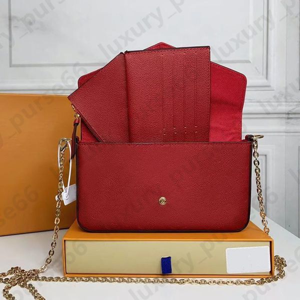 

women 3pcs set designer shoulder messenger bags chain strap cross body adies flap embossing purse clutch crossbody totes with box and dust b
