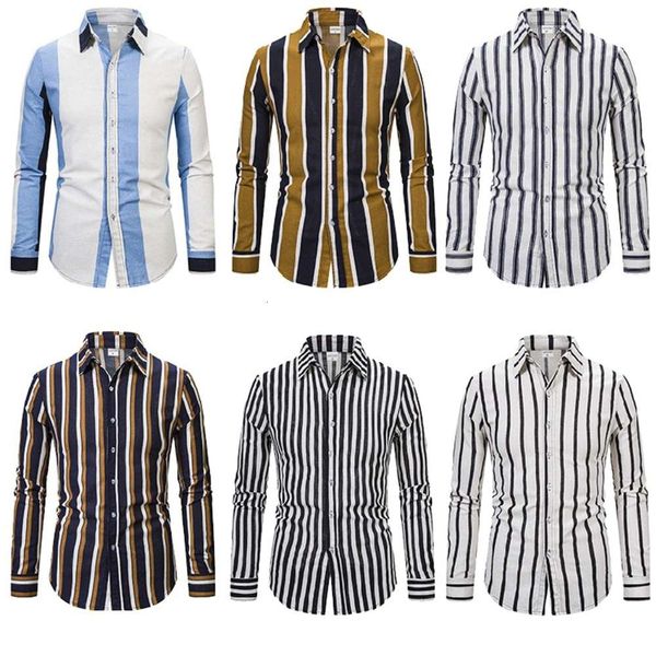 

autumn 2020 men's cotton hemp stripe long sleeve youth business dress casual korean fashion shirt, White;black