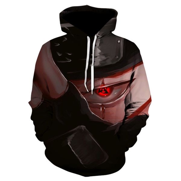 

3d printing animation naruto fashion men's and women's loose hooded sweater, Black