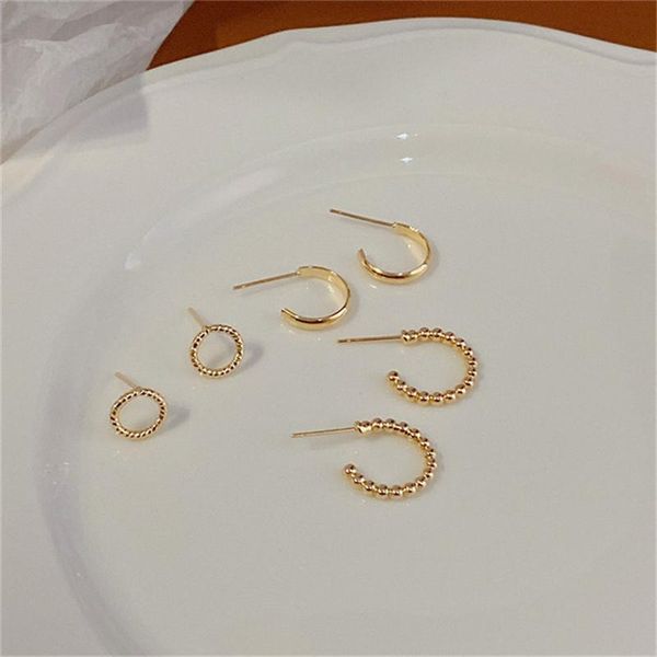 

hoop & huggie 2021 fashion korean metal gold color stud earring simple geometric camber circle knot face irregular women girl jewelry, Golden;silver