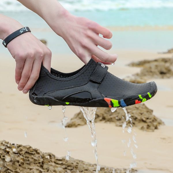 

men woman beach summer outdoor wading shoes swimming slipper on surf quick-drying aqua shoes skin sock striped water shoes new, Black