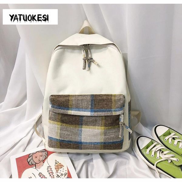 

backpack yatuokesi fashion women's canvas casual wild plaid printing schoolbag laptravel bag girls bowknot