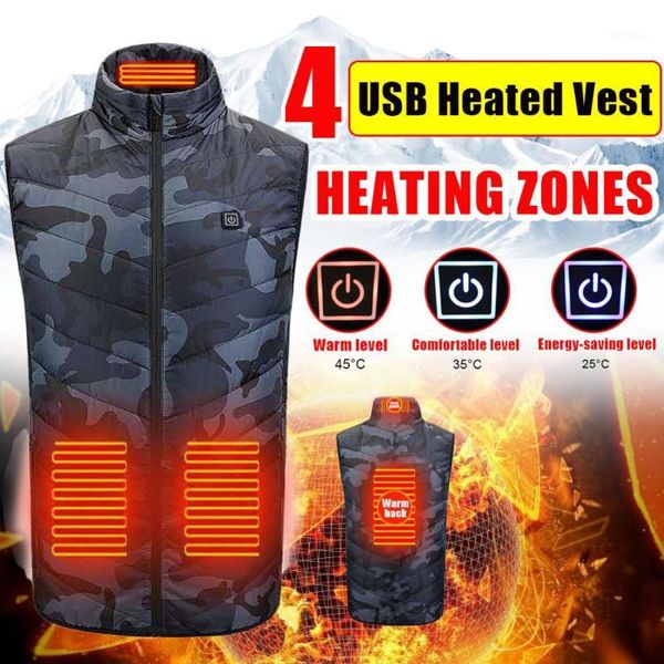 Outdoor-T-Shirts für Männer und Frauen, Tarnung, 4-Zonen-Heizweste, USB-Ladejacke, Drei-Gang-Thermostat, beheizt, Wandern