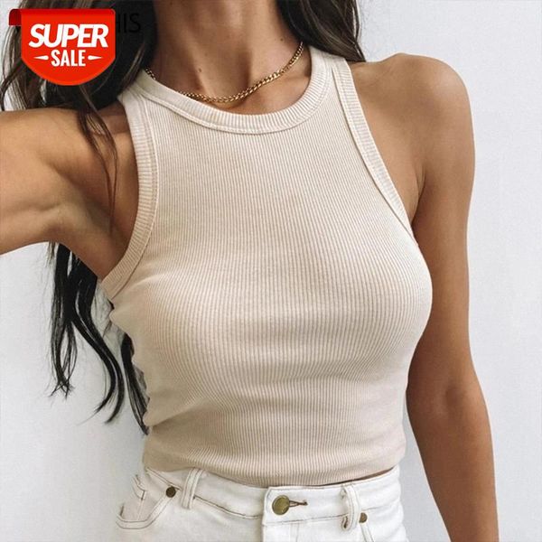

wannathis sleeveless tank women o-neck solid crop casual off shoulder skinny elastics women vest cotton ladies new #tr4p, White