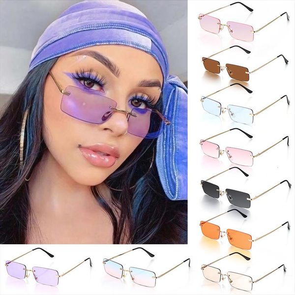 

1pc fashion retro rectangle rimless sunglasses classic design vintage gradient glasses driving eyewear, White;black