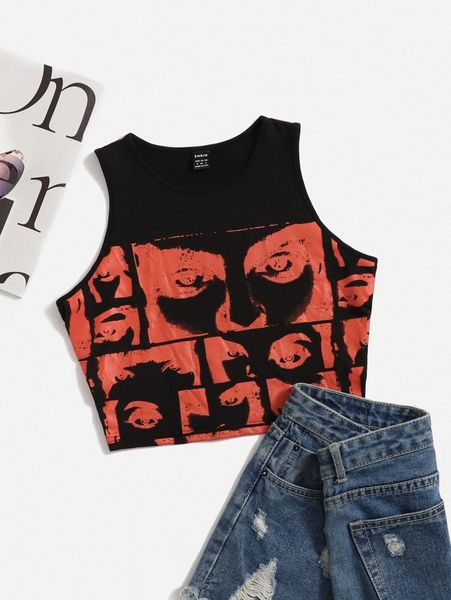 

figure graphic crop tank i66h#, White