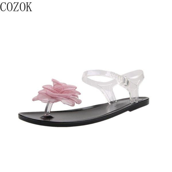 

new women's sandals fashion all-match transparent vamp flowers embellished sweet small fresh women's sandals 2021, Black